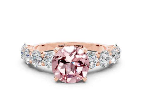Rose gold Round Cut Morganite Prong Setting with Side Stones on a Pave Band
