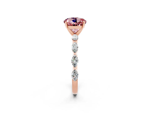 Rose gold Round Cut Morganite Ring with Marquise Side Stones and Prong Setting_2