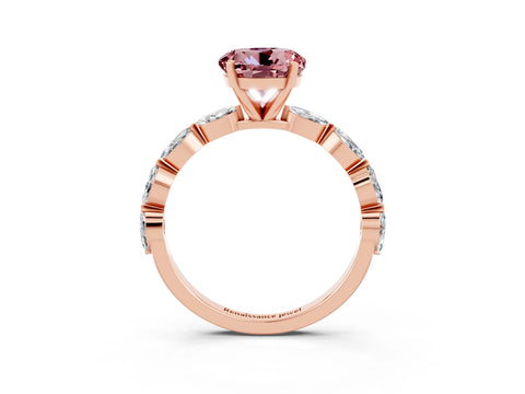 Rose gold Round Cut Morganite Ring with Marquise Side Stones and Prong Setting_3