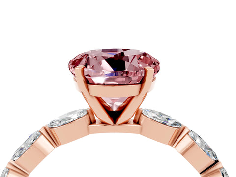 Rose gold Round Cut Morganite Ring with Marquise Side Stones and Prong Setting_4