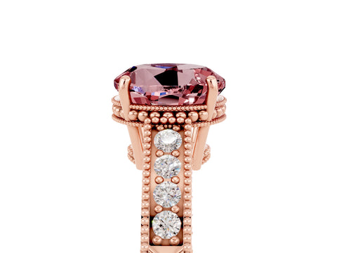 Rose gold Round Cut Morganite Ring with Milgrain Pavé Band and Four-Prong Setting_17