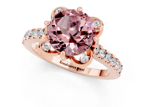 Rose gold Round Cut Morganite Ring with Pavé Band and Floral Prong Setting_1