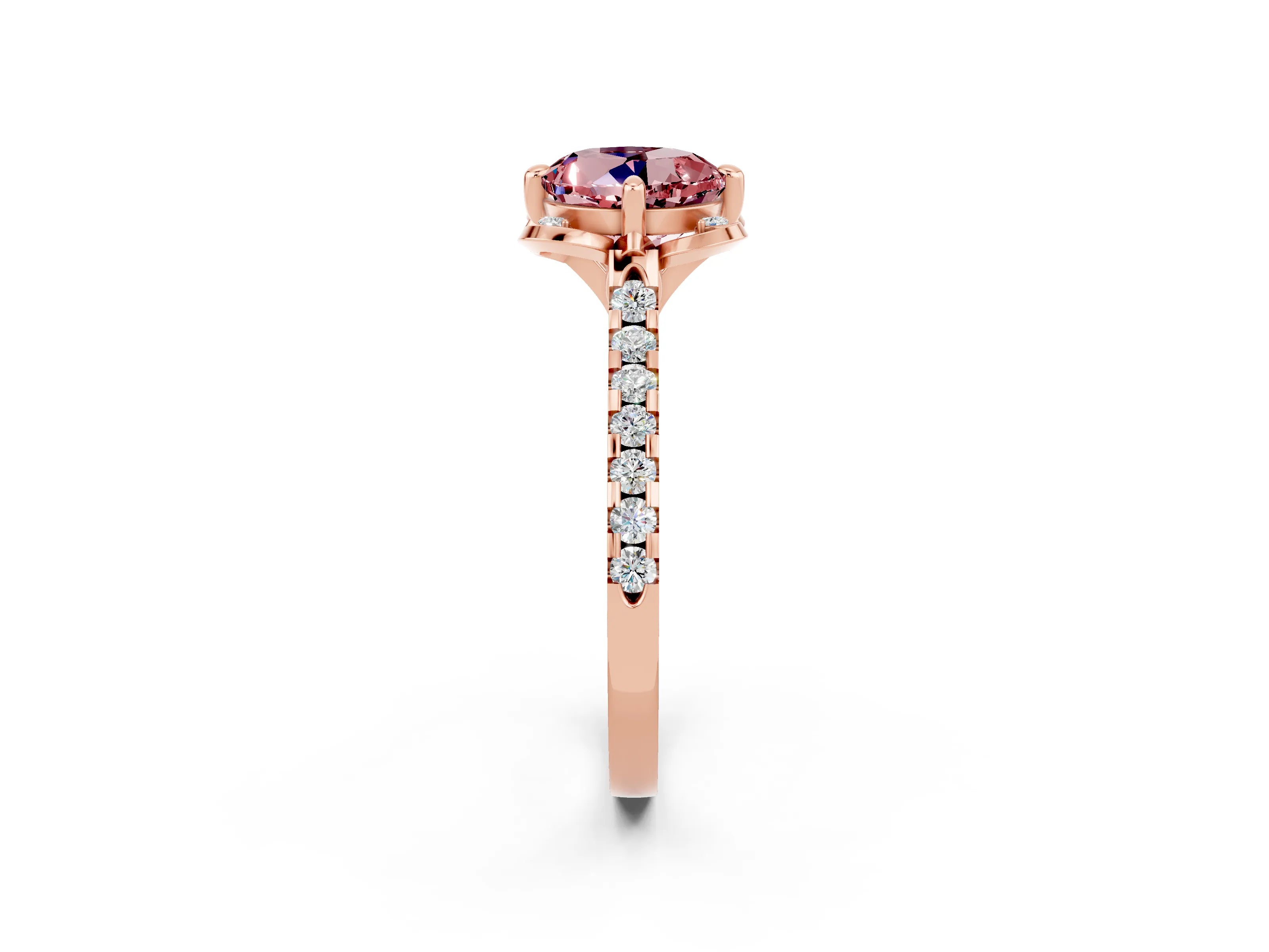 Rose gold Round Cut Morganite Ring with Pavé Band and Floral Prong Setting_2