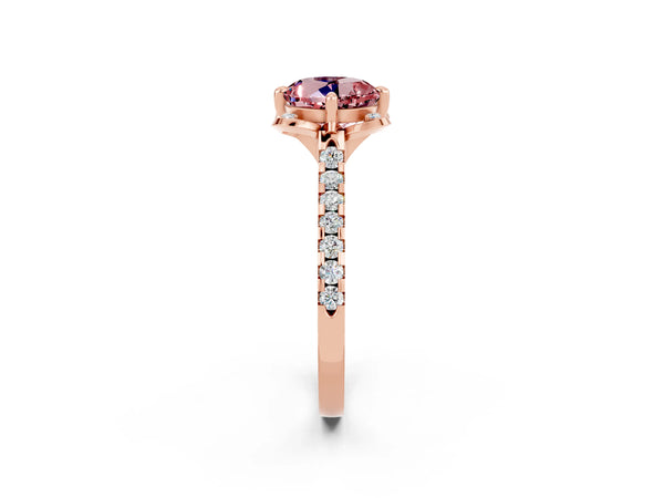 Rose gold Round Cut Morganite Ring with Pavé Band and Floral Prong Setting