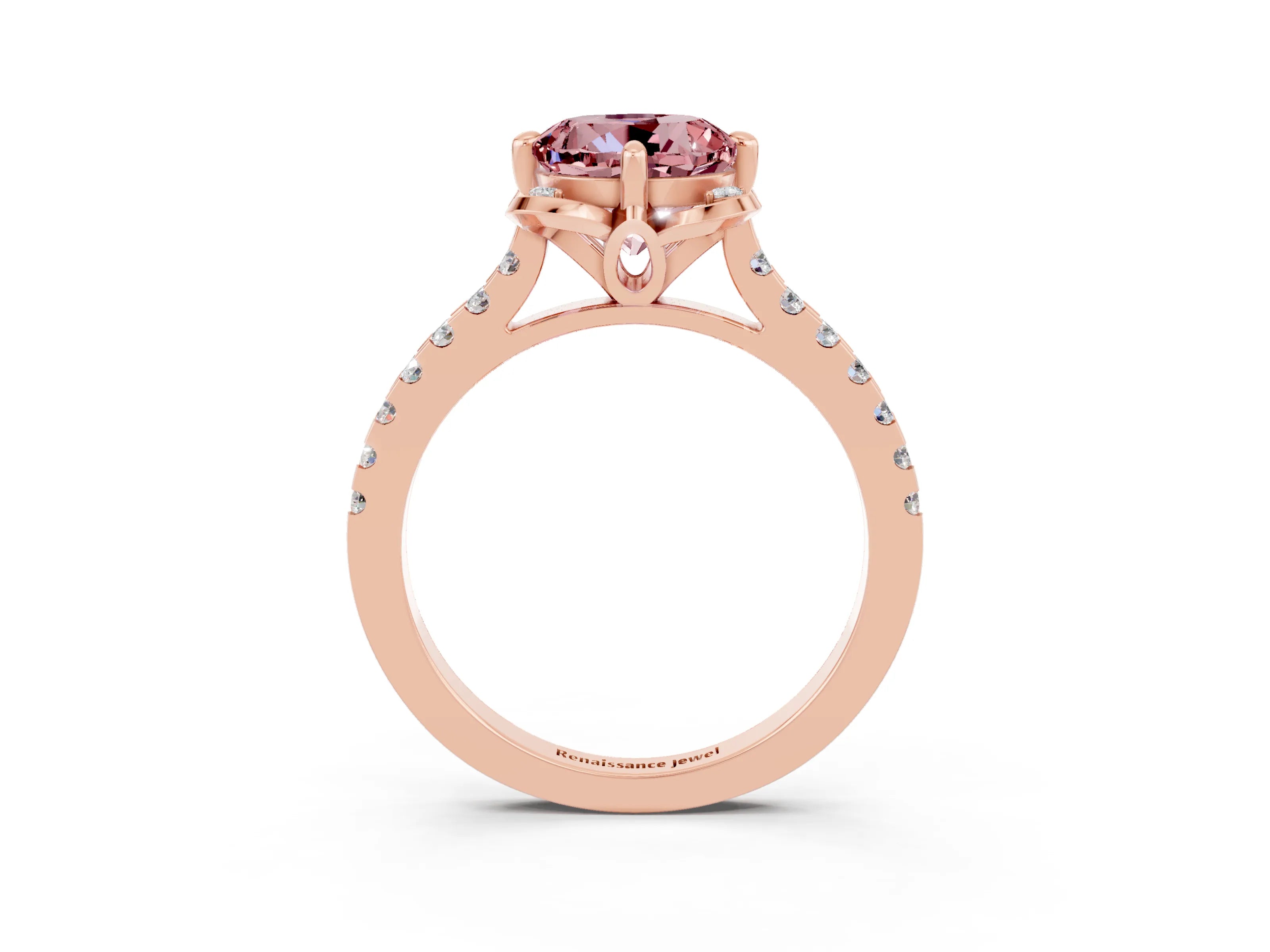 Rose gold Round Cut Morganite Ring with Pavé Band and Floral Prong Setting_3