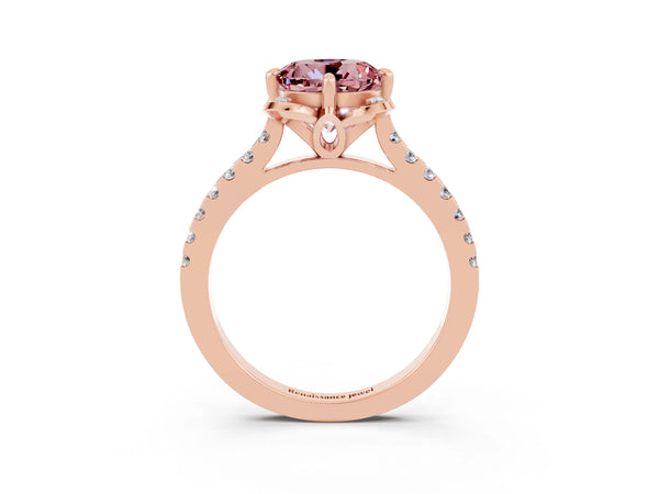 Rose gold Round Cut Morganite Ring with Pavé Band and Floral Prong Setting