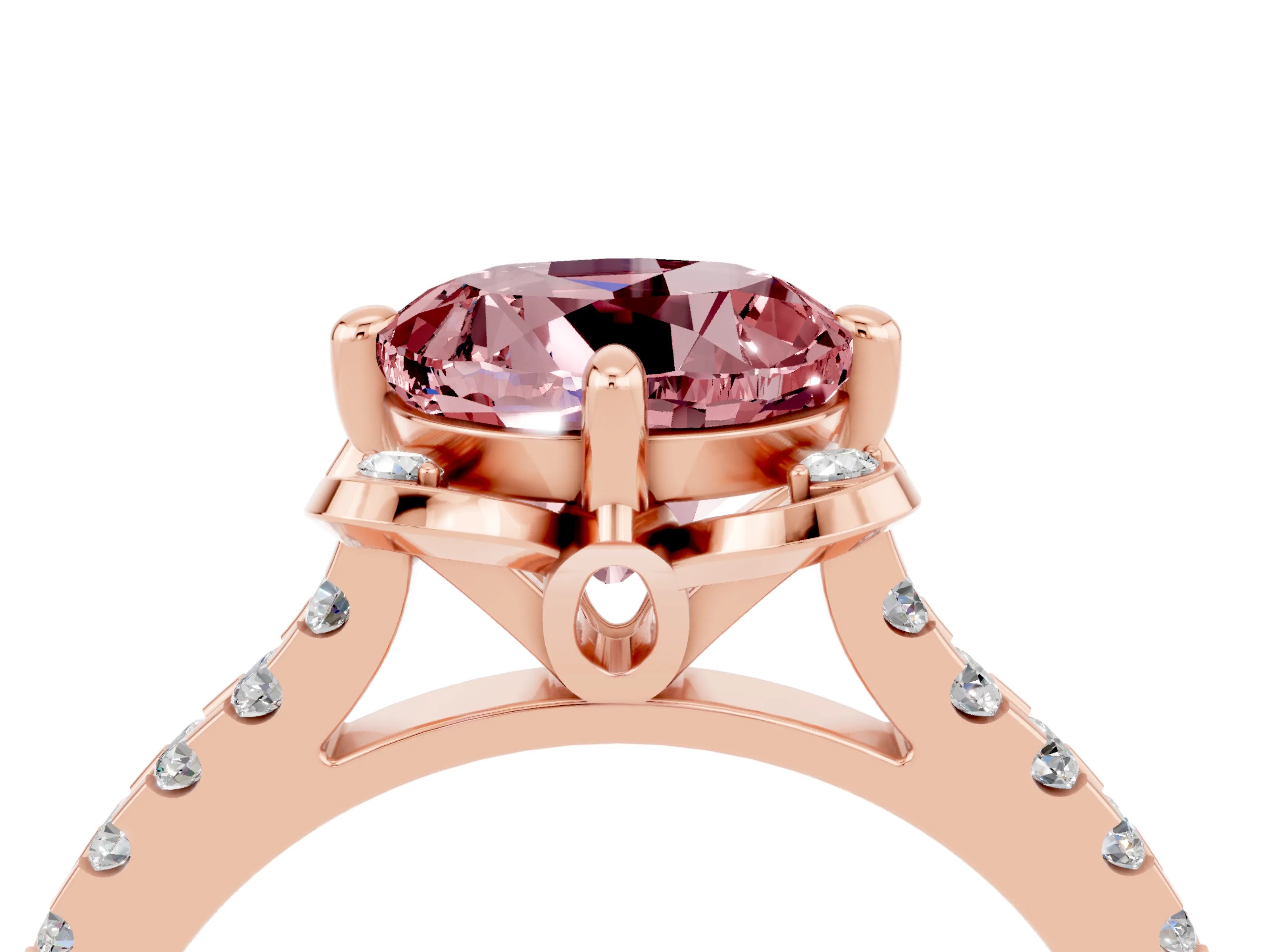 Rose gold Round Cut Morganite Ring with Pavé Band and Floral Prong Setting_4