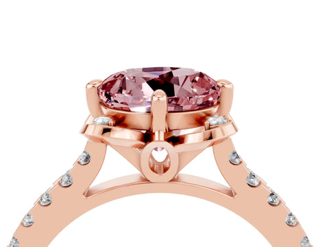 Rose gold Round Cut Morganite Ring with Pavé Band and Floral Prong Setting_4