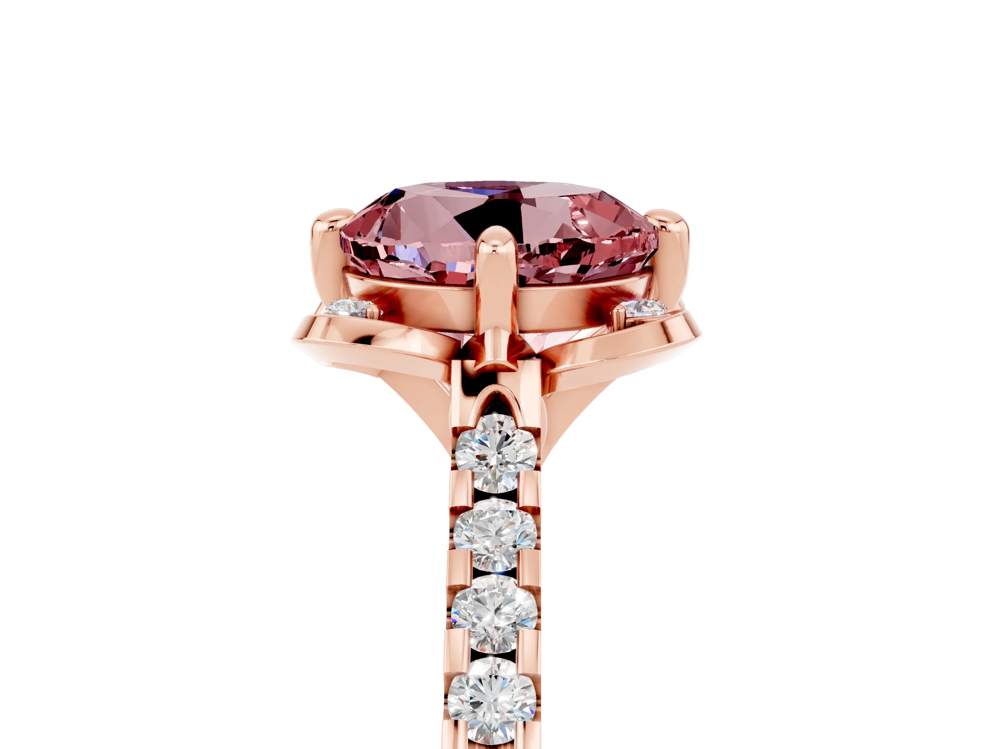 Rose gold Round Cut Morganite Ring with Pavé Band and Floral Prong Setting_5
