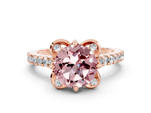 Rose gold Round Cut Morganite Ring with Pavé Band and Floral Prong Setting