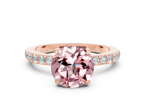 Rose gold Round Cut Morganite Pavé Engagement Ring with Round  Accents and Prong Setting