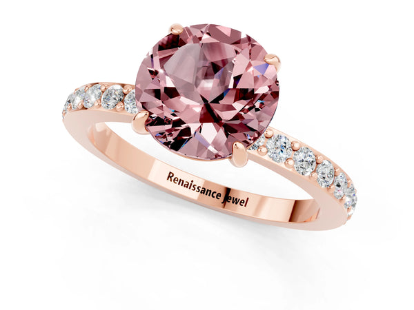 Rose gold Round Cut Morganite Pavé Engagement Ring with Round  Accents and Prong Setting