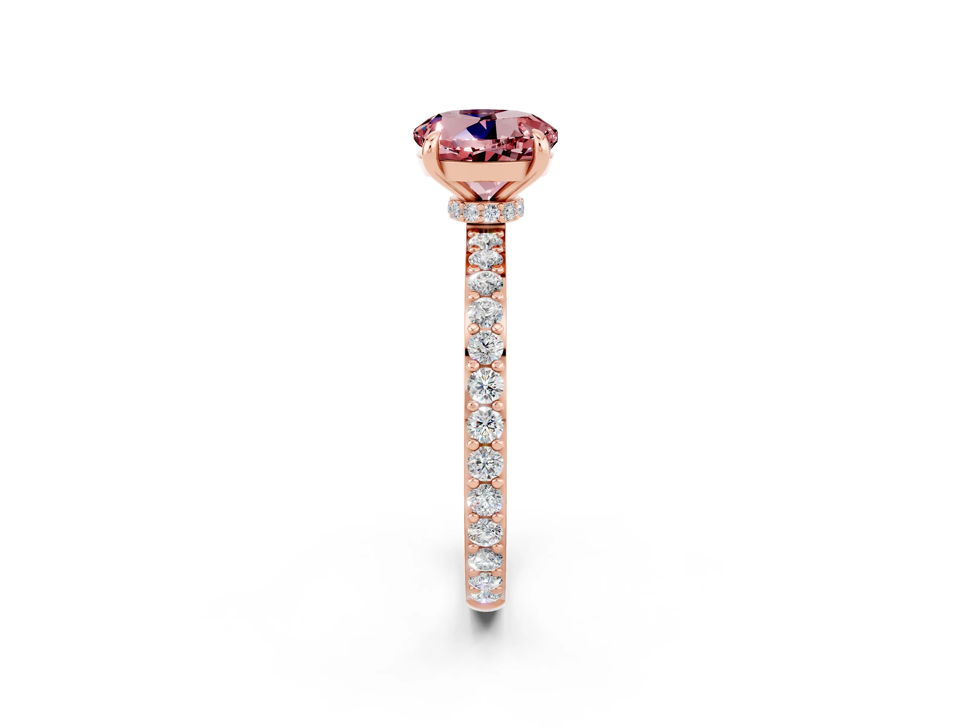 Rose gold Round Cut Morganite Ring with Pavé Band and Four-Prong Setting_2
