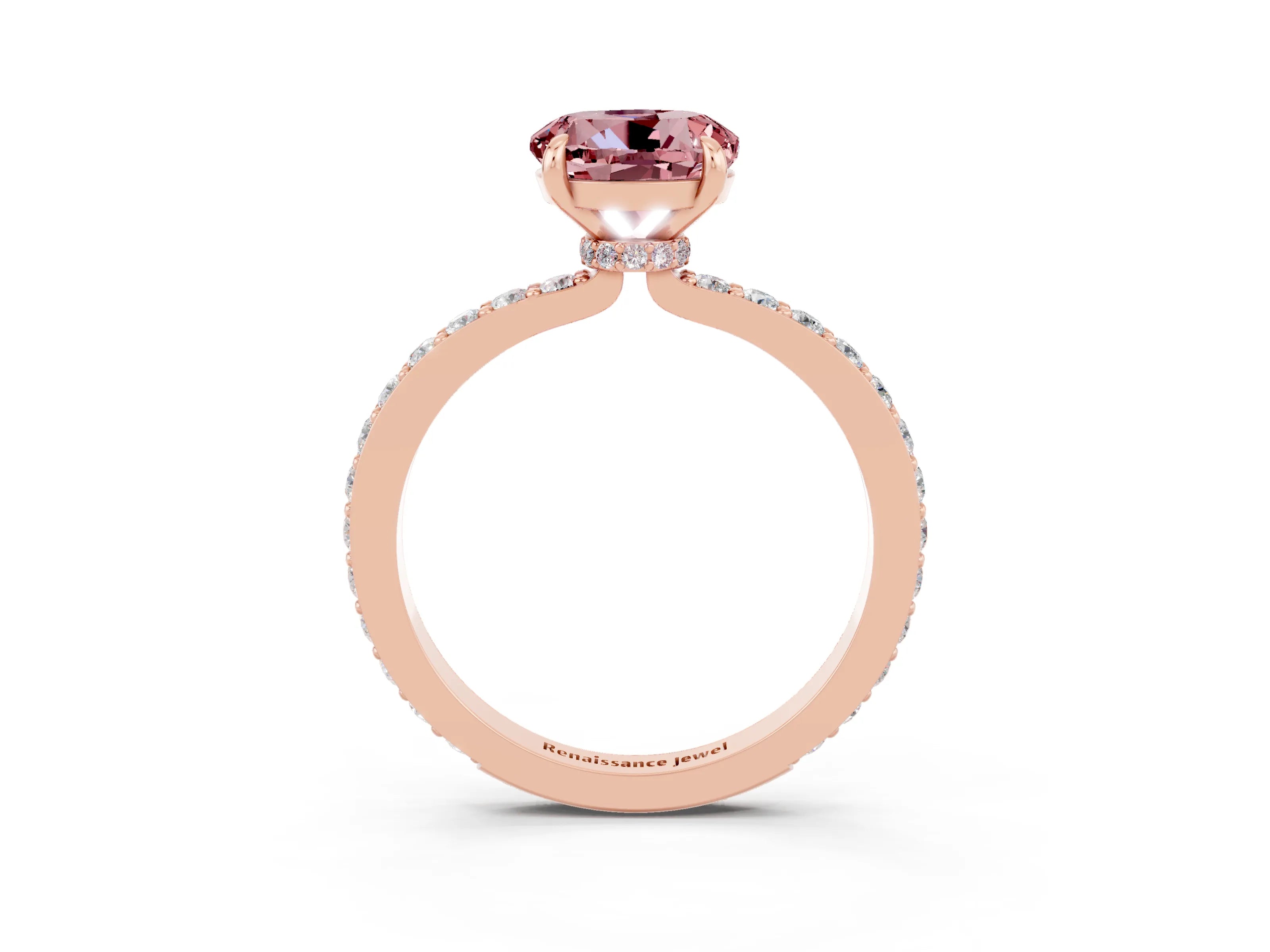 Rose gold Round Cut Morganite Ring with Pavé Band and Four-Prong Setting_3