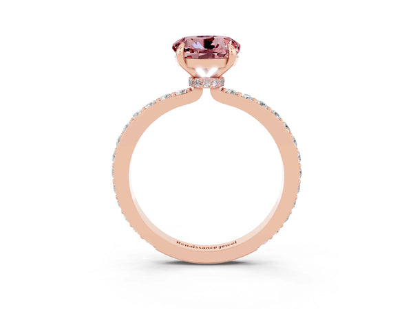 Rose gold Round Cut Morganite Pavé Engagement Ring with Round  Accents and Prong Setting