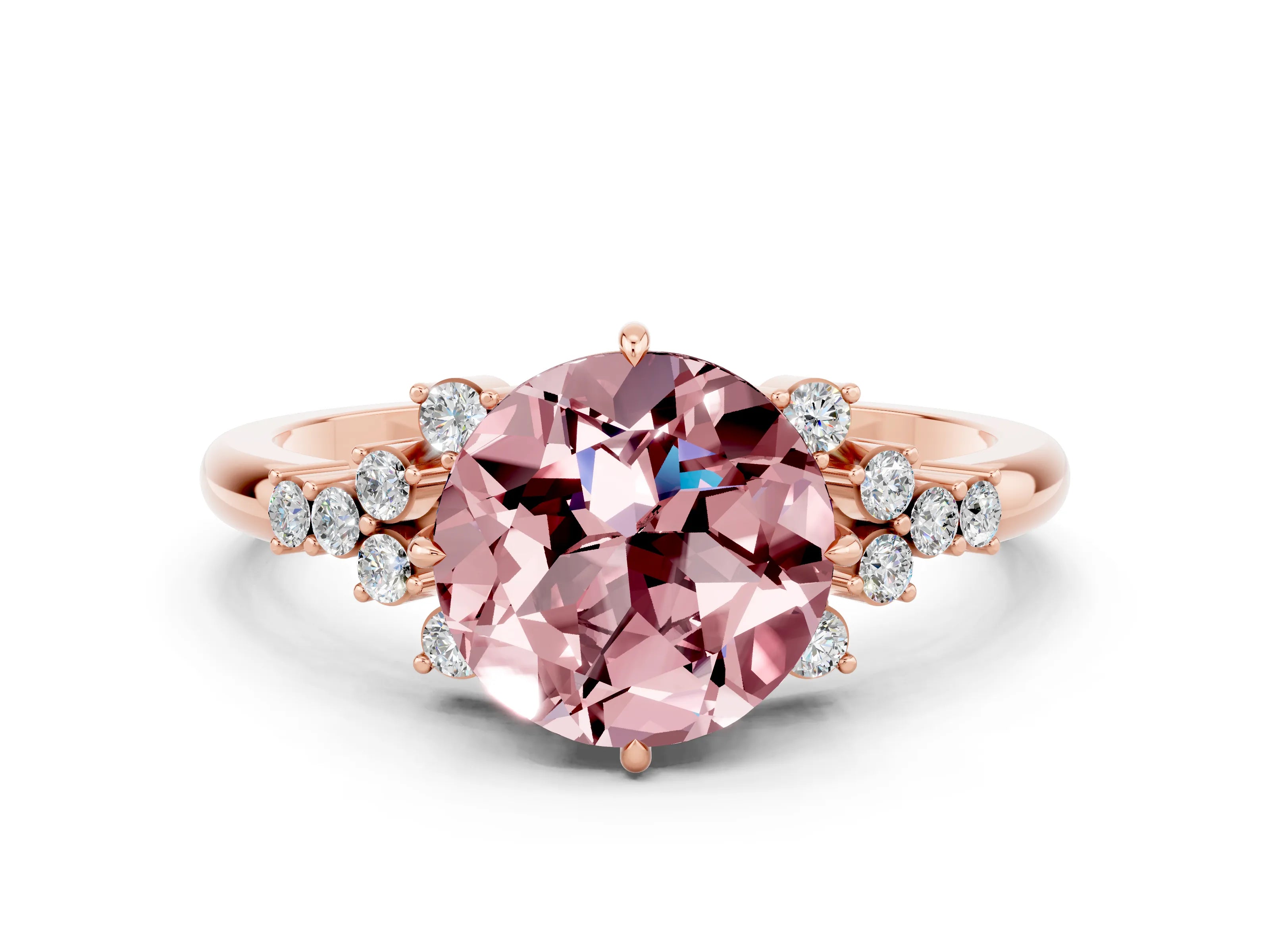Rose gold Round Cut Morganite Ring with Side Stones and Four-Prong Setting_36