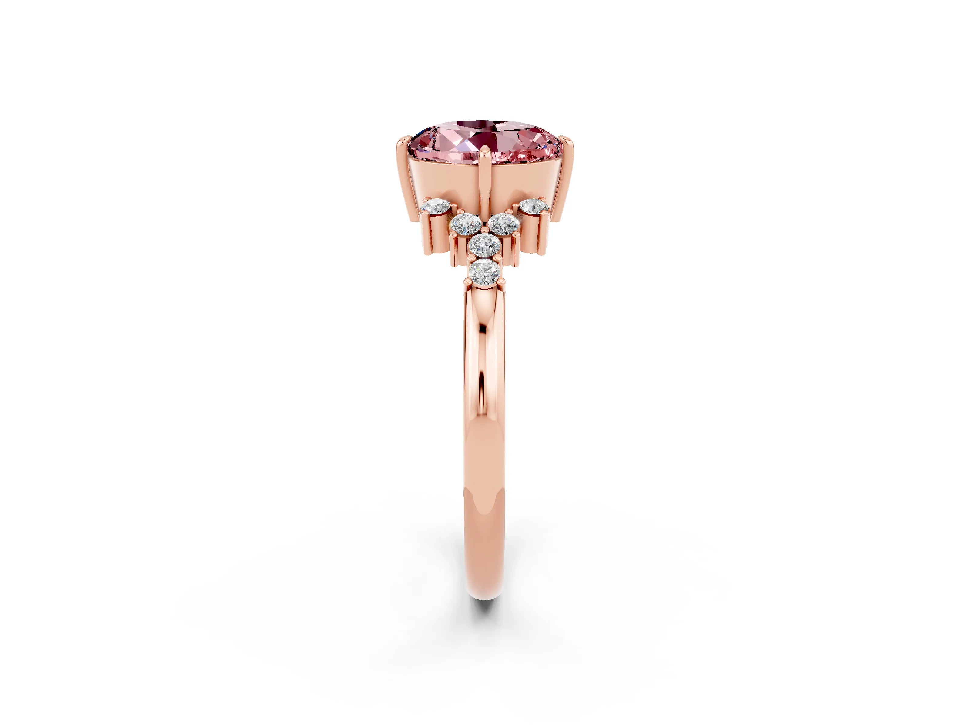 Rose gold Round Cut Morganite Ring with Side Stones and Four-Prong Setting_38