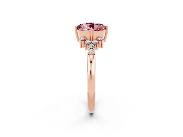 Rose gold Round Cut Morganite Ring with Side Stones and Four-Prong Setting