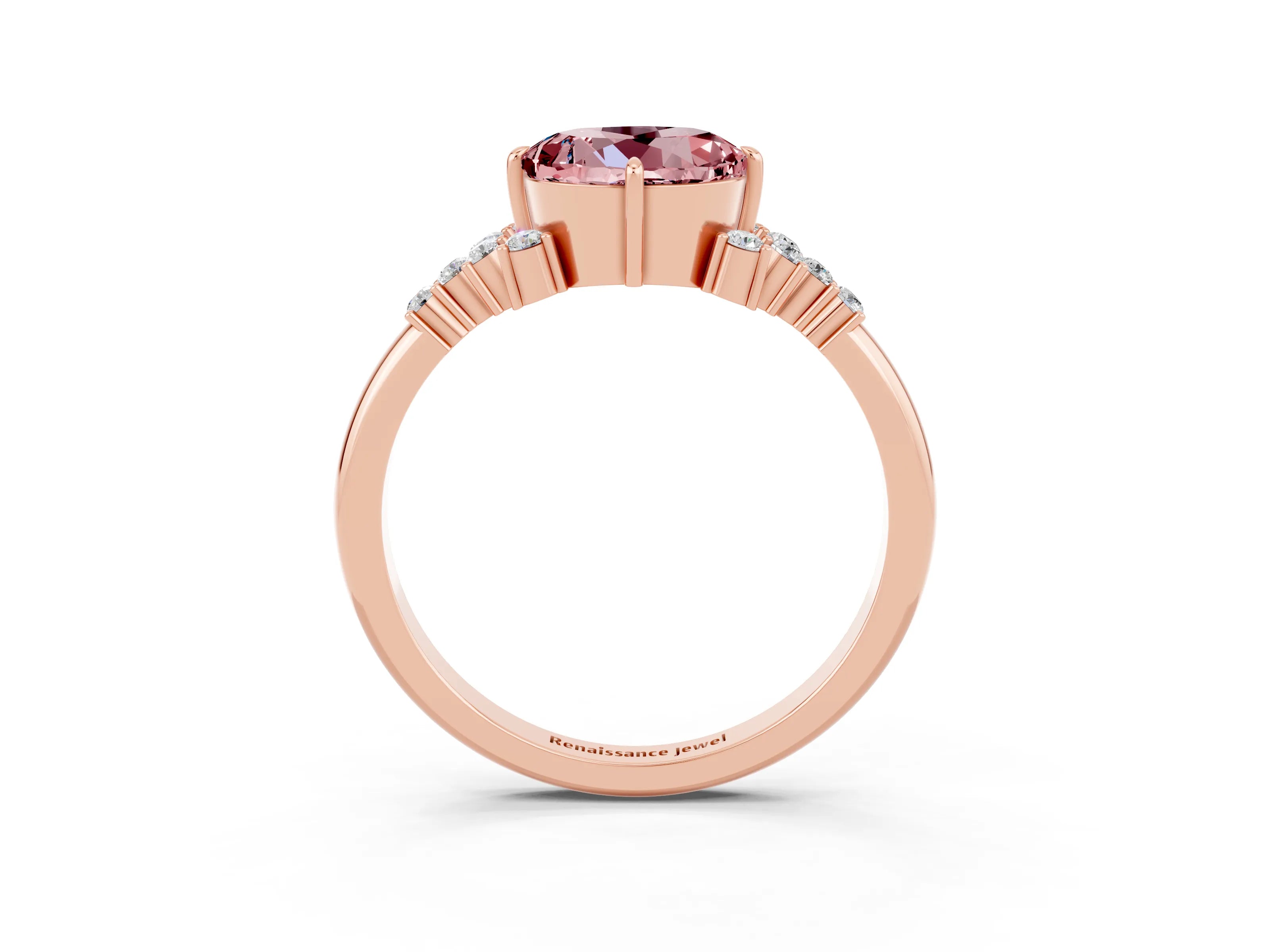 Rose gold Round Cut Morganite Ring with Side Stones and Four-Prong Setting_39