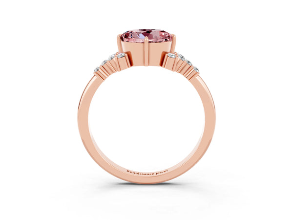 Rose gold Round Cut Morganite Ring with Side Stones and Four-Prong Setting