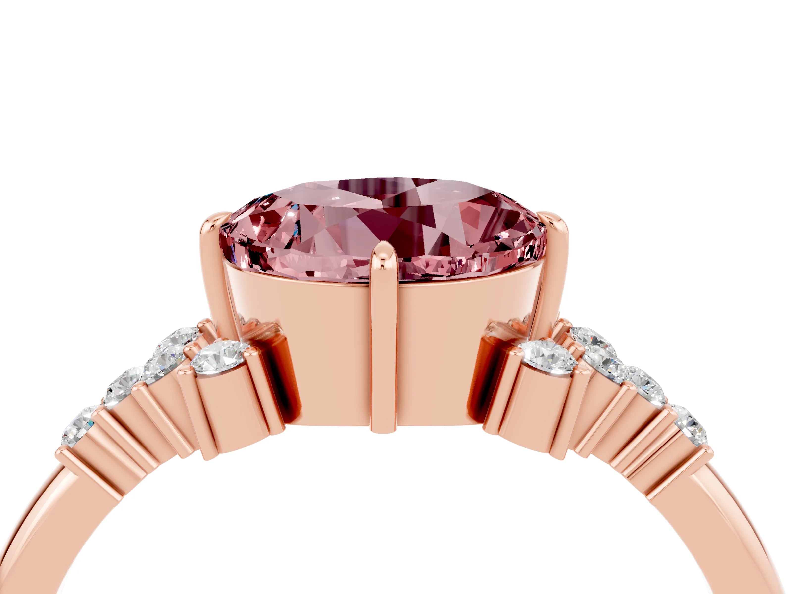 Rose gold Round Cut Morganite Ring with Side Stones and Four-Prong Setting_40