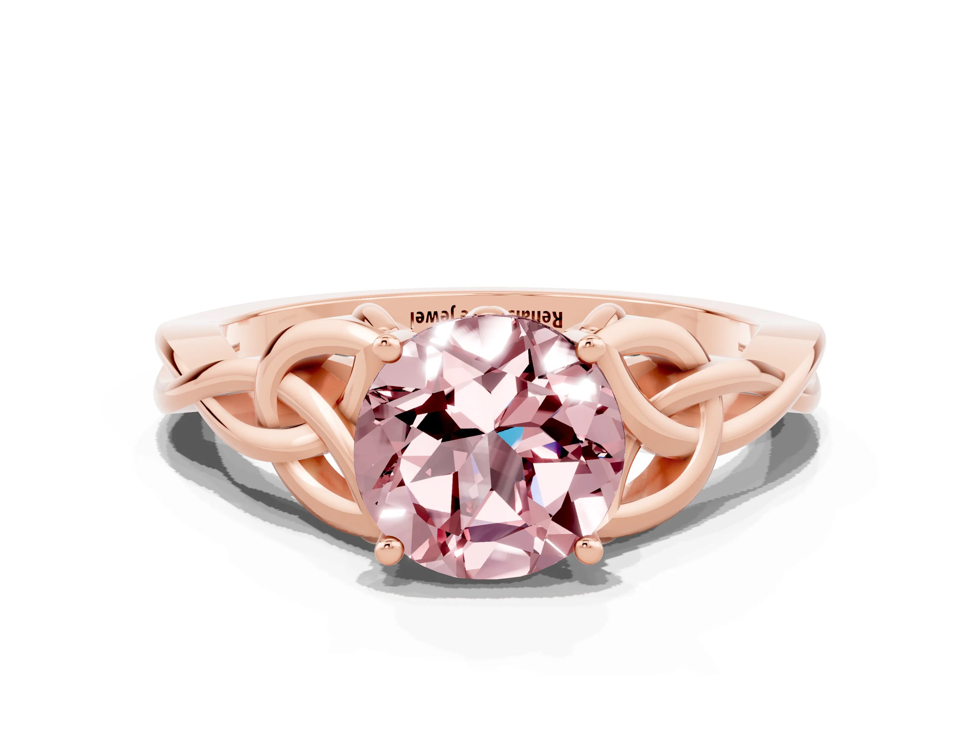 Rose gold Round Cut Morganite Solitaire Celtic Knot Ring with Four-Prong Setting_12