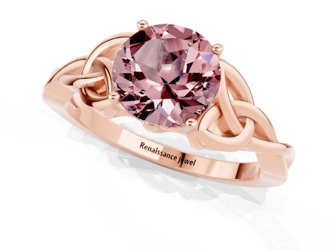 Rose gold Round Cut Morganite Solitaire Celtic Knot Ring with Four-Prong Setting_13