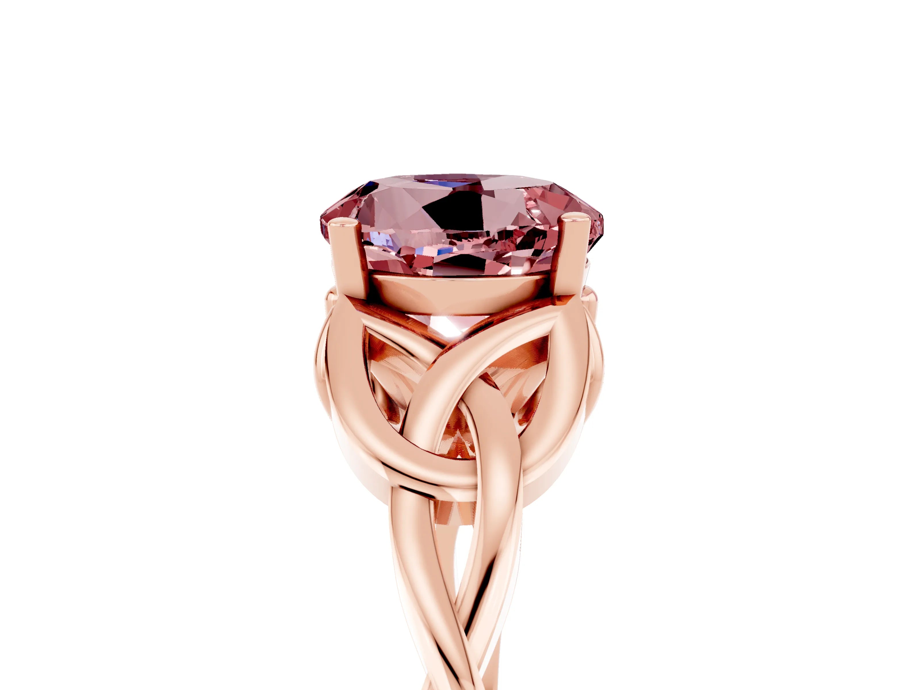 Rose gold Round Cut Morganite Solitaire Celtic Knot Ring with Four-Prong Setting_17