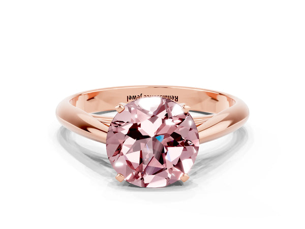 Rose gold Round Cut Morganite Solitaire Engagement Ring with Cathedral Setting and Four-Prong Mount