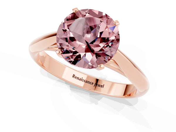 Rose gold Round Cut Morganite Solitaire Engagement Ring with Cathedral Setting and Four-Prong Mount