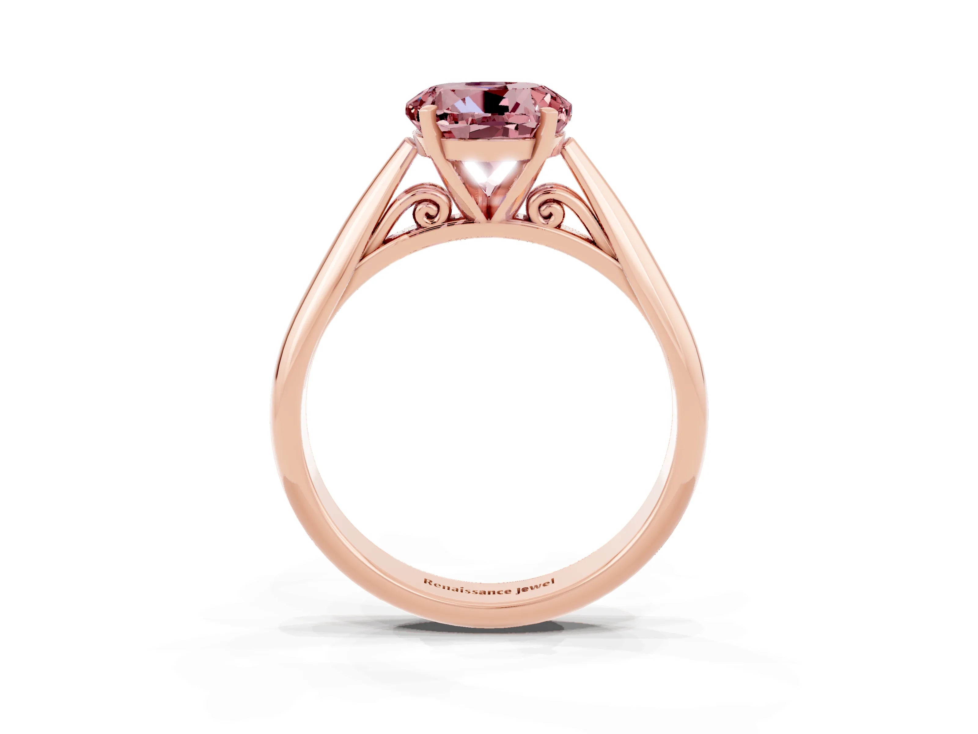 Rose gold Round Cut Morganite Solitaire Engagement Ring with Cathedral Setting and Four-Prong Mount_15