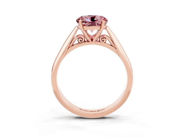 Rose gold Round Cut Morganite Solitaire Engagement Ring with Cathedral Setting and Four-Prong Mount