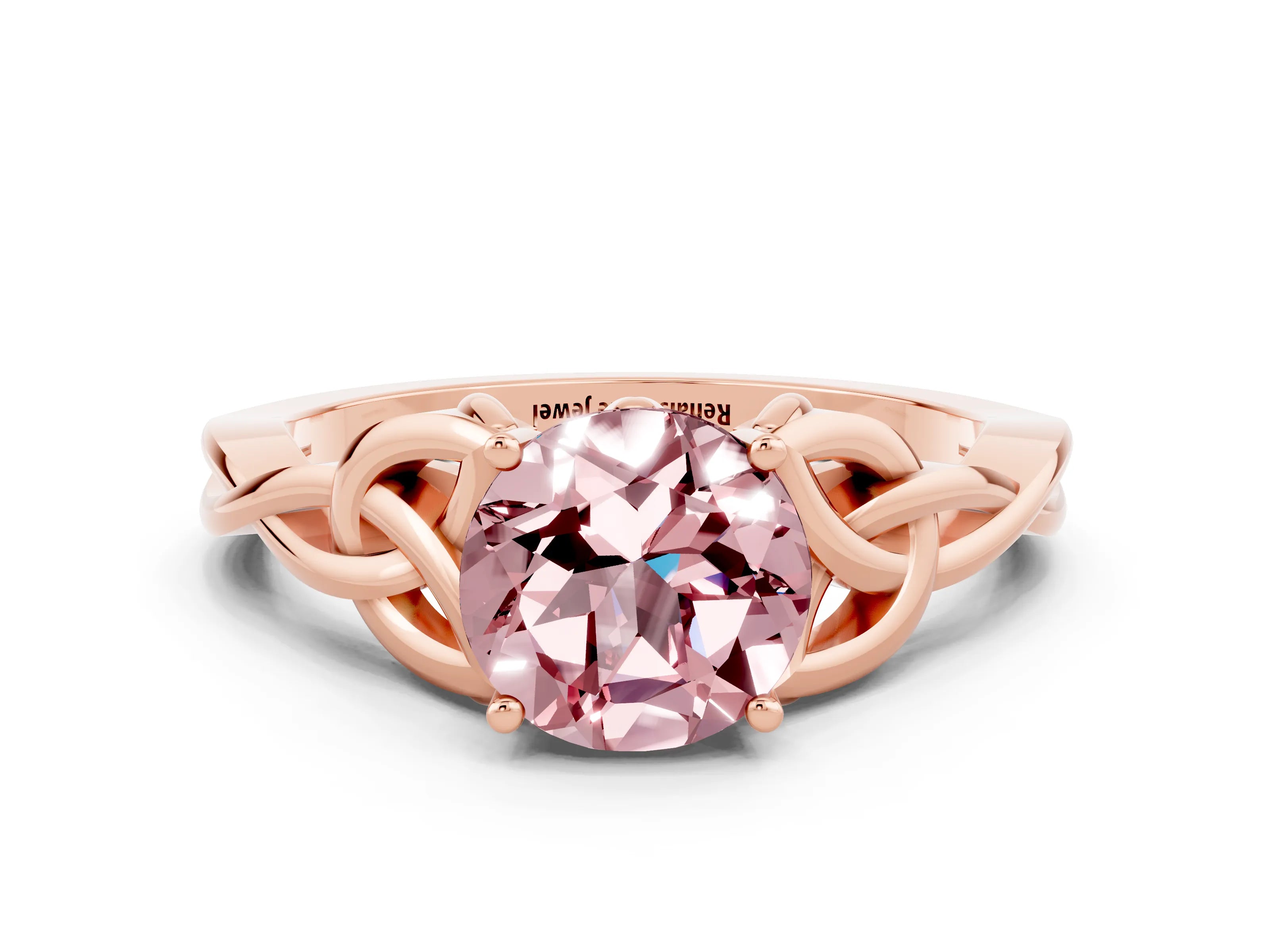 Rose gold Round Cut Morganite Solitaire Engagement Ring with Celtic Knot Band and Four-Prong Setting