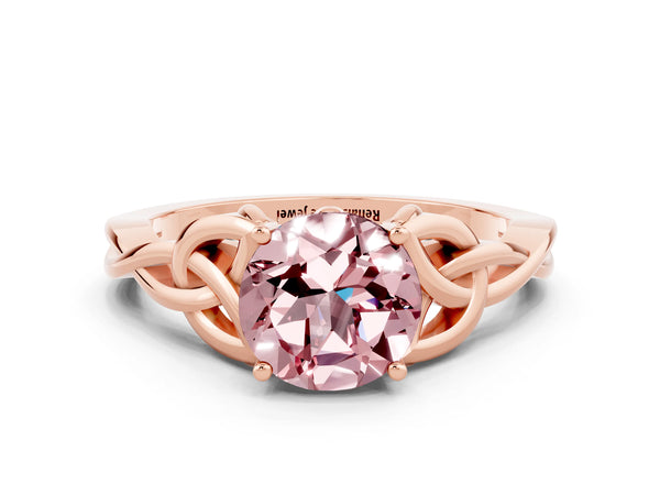 Rose gold Round Cut Morganite Solitaire Engagement Ring with Celtic Knot Band and Four-Prong Setting
