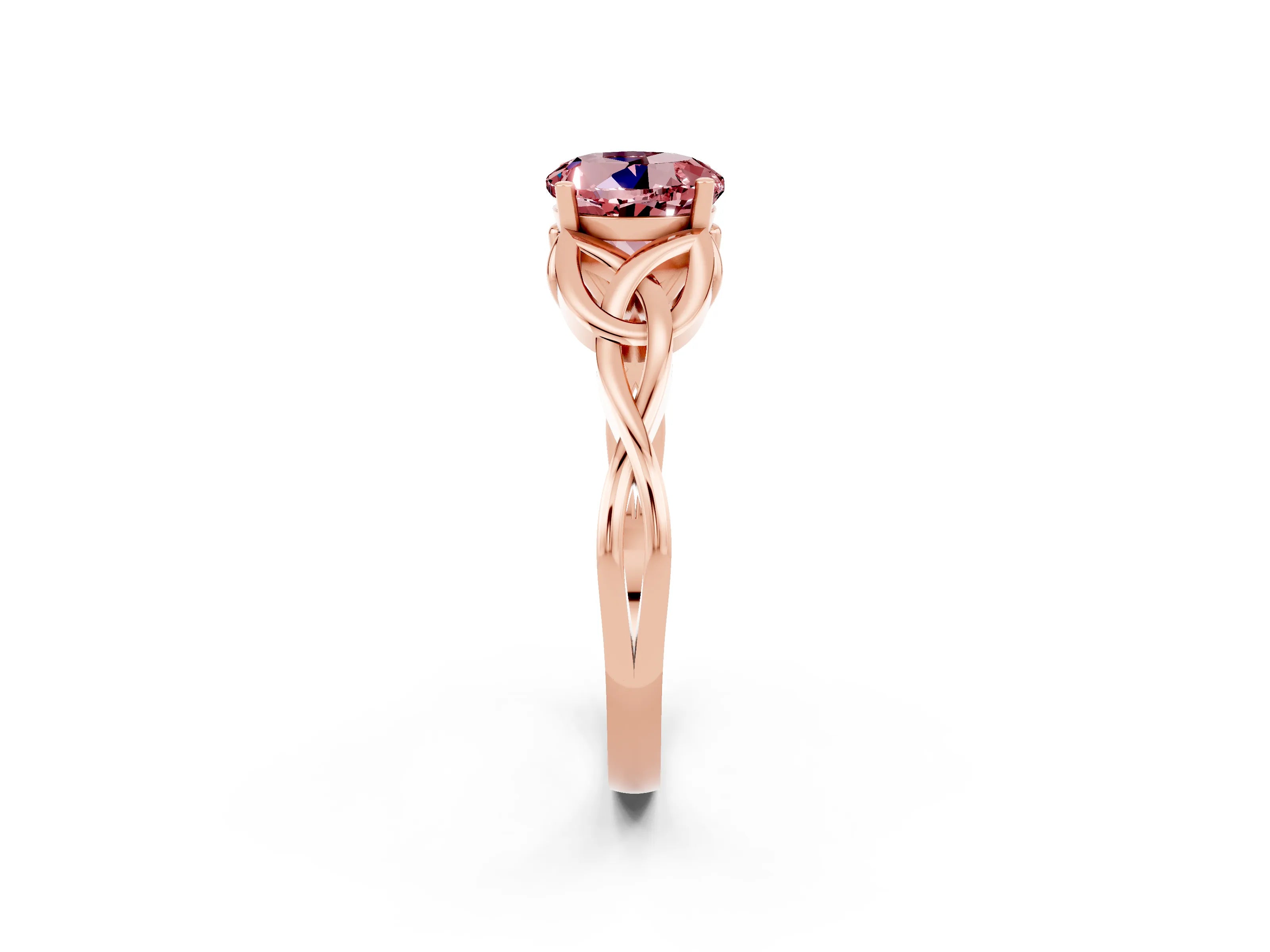 Rose gold Round Cut Morganite Solitaire Engagement Ring with Celtic Knot Band and Four-Prong Setting_2