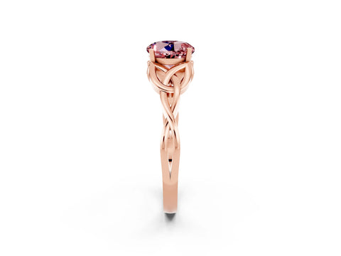 Rose gold Round Cut Morganite Solitaire Engagement Ring with Celtic Knot Band and Four-Prong Setting_2