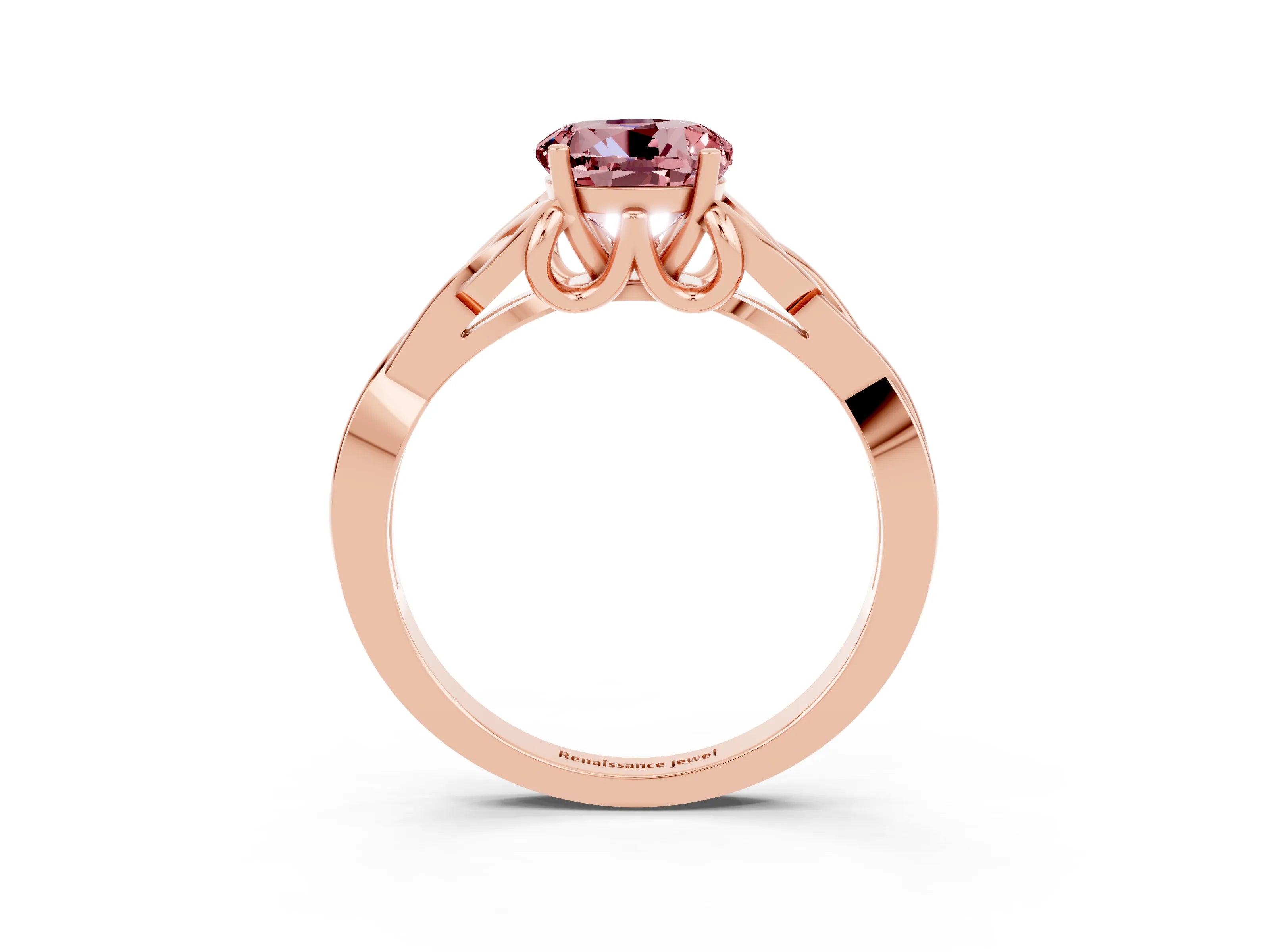 Rose gold Round Cut Morganite Solitaire Engagement Ring with Celtic Knot Band and Four-Prong Setting_3