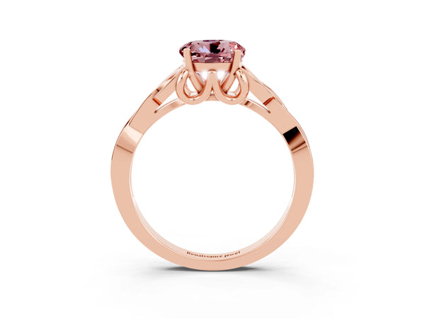 Rose gold Round Cut Morganite Solitaire Engagement Ring with Celtic Knot Band and Four-Prong Setting