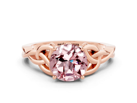 Rose gold Round Cut Morganite Solitaire Engagement Ring with Celtic Knot Band and Four-Prong Setting