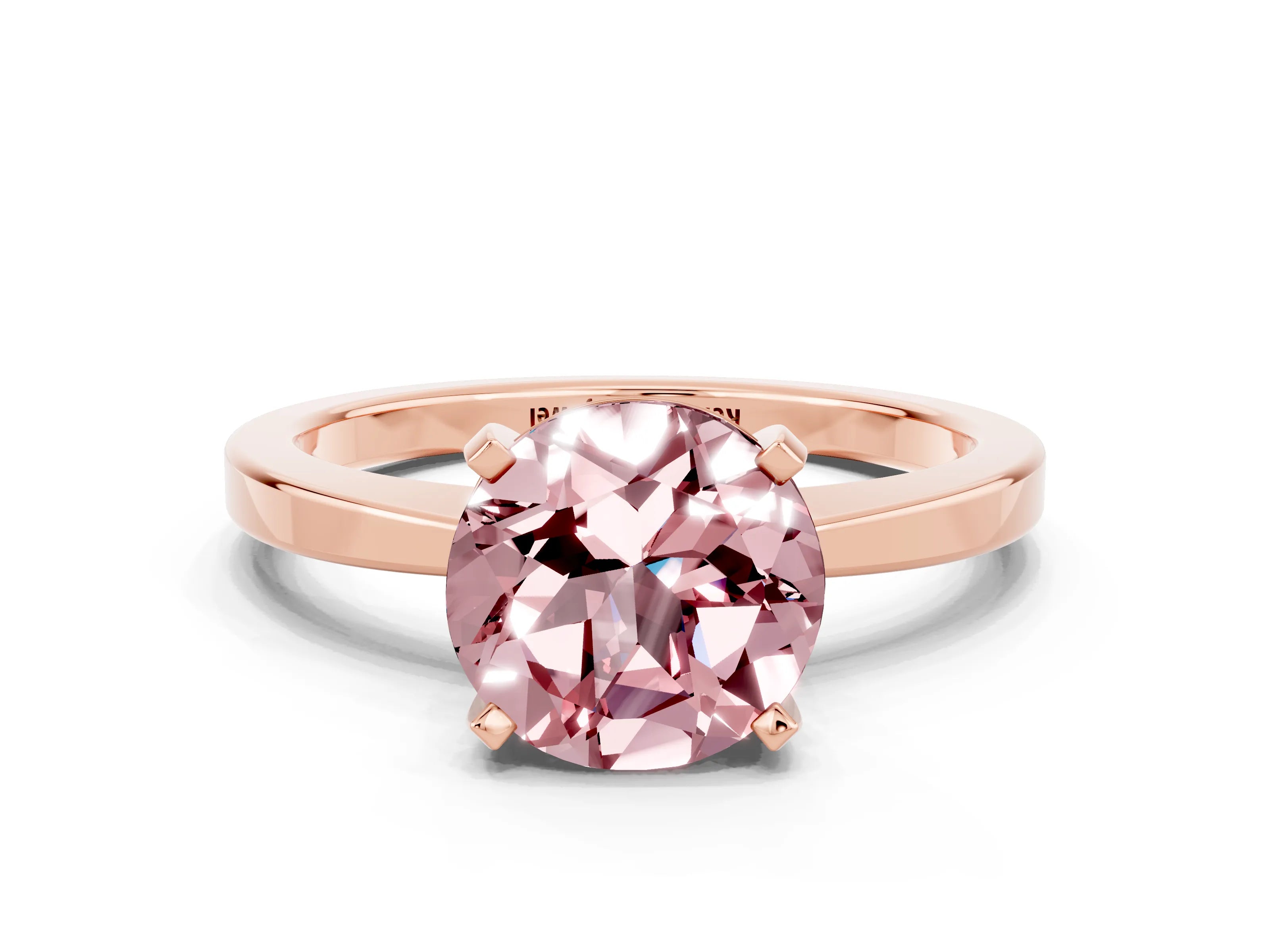 Rose gold Round Cut Morganite Solitaire Engagement Ring with Classic Band and Four-Prong Setting_24