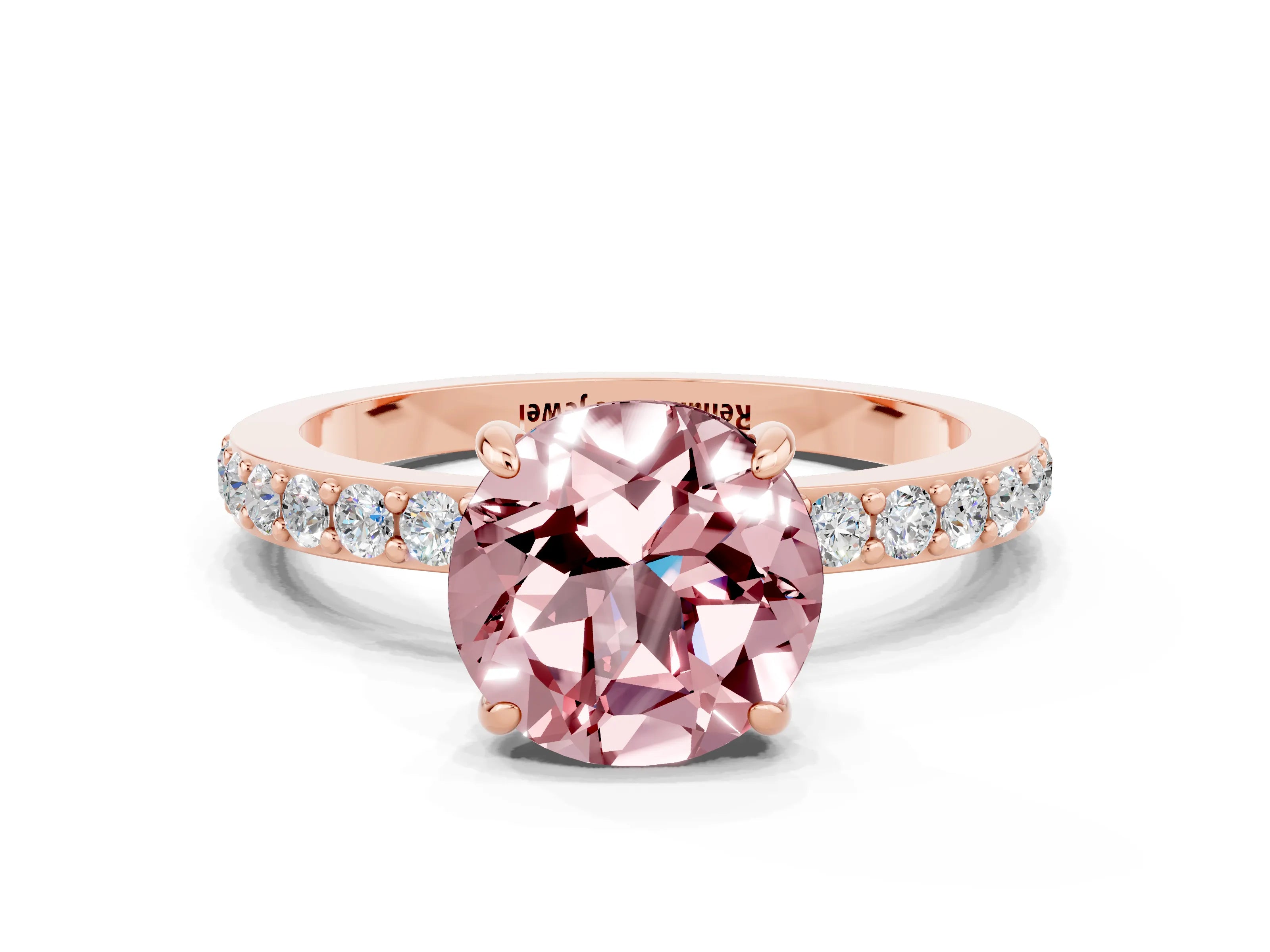 Rose gold Round Cut Morganite Solitaire Engagement Ring with Pavé Band and Four-Prong Setting