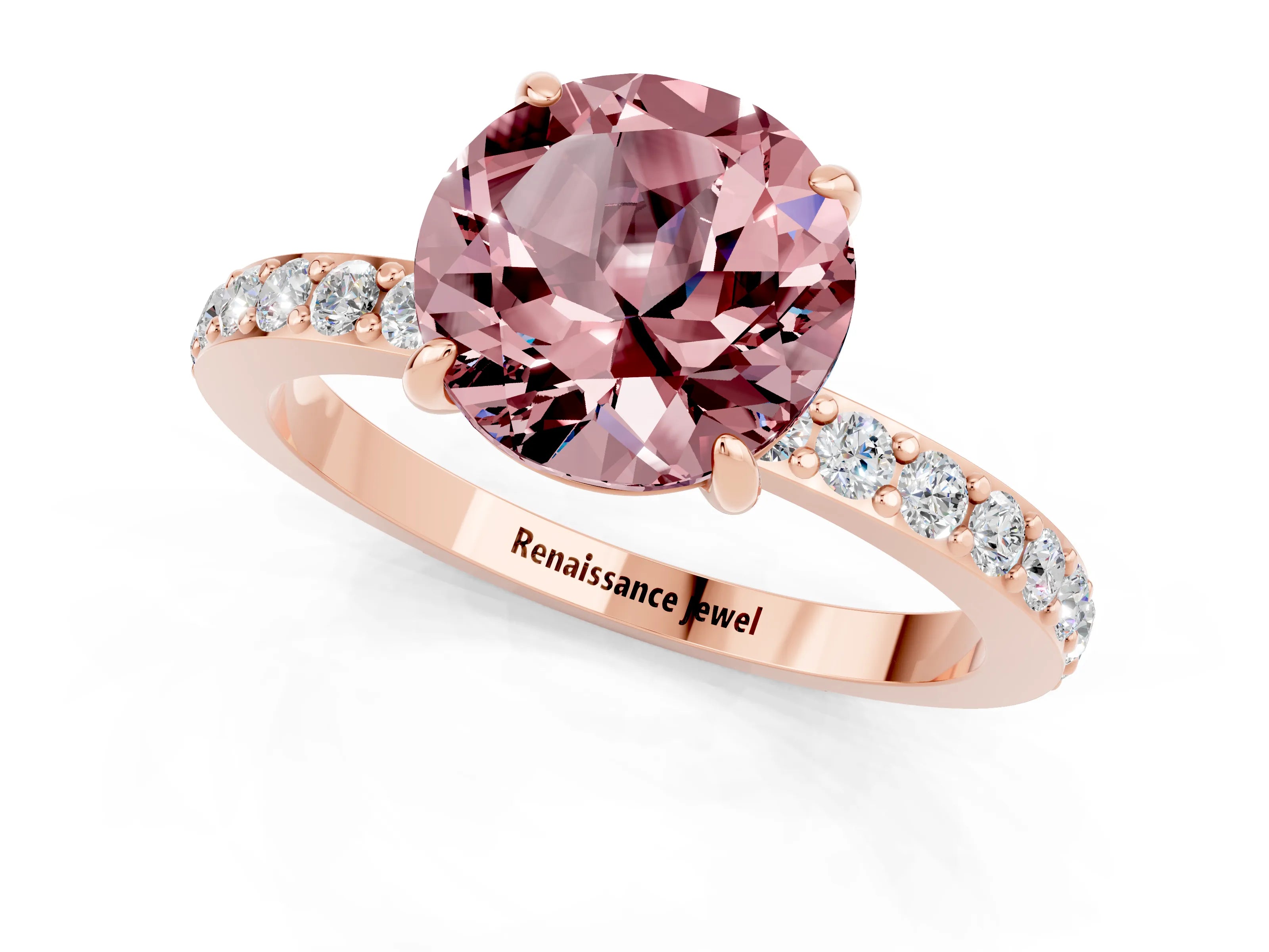 Rose gold Round Cut Morganite Solitaire Engagement Ring with Pavé Band and Four-Prong Setting_1