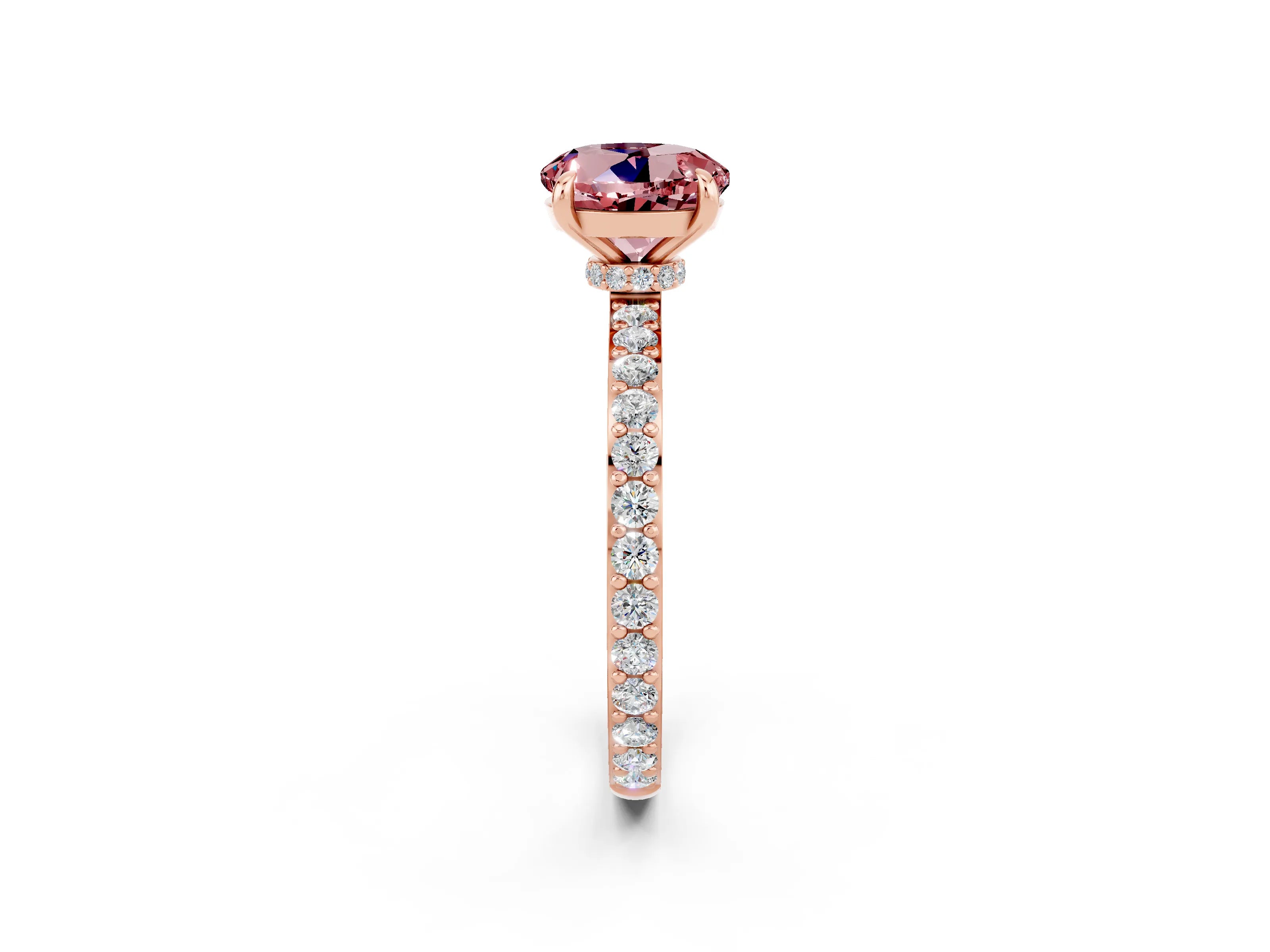 Rose gold Round Cut Morganite Solitaire Engagement Ring with Pavé Band and Four-Prong Setting_2