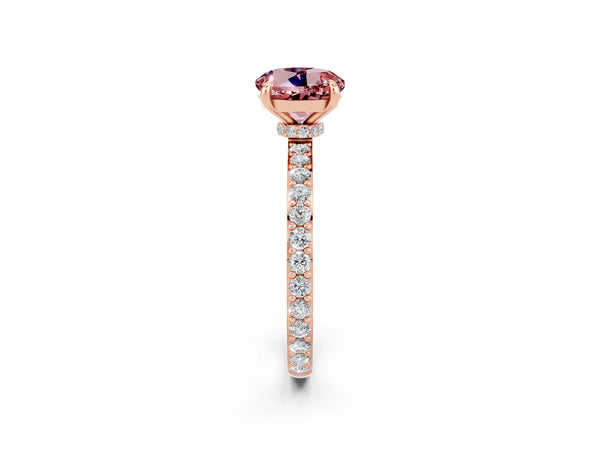 Rose gold Round Cut Morganite Solitaire Engagement Ring with Pavé Band and Four-Prong Setting
