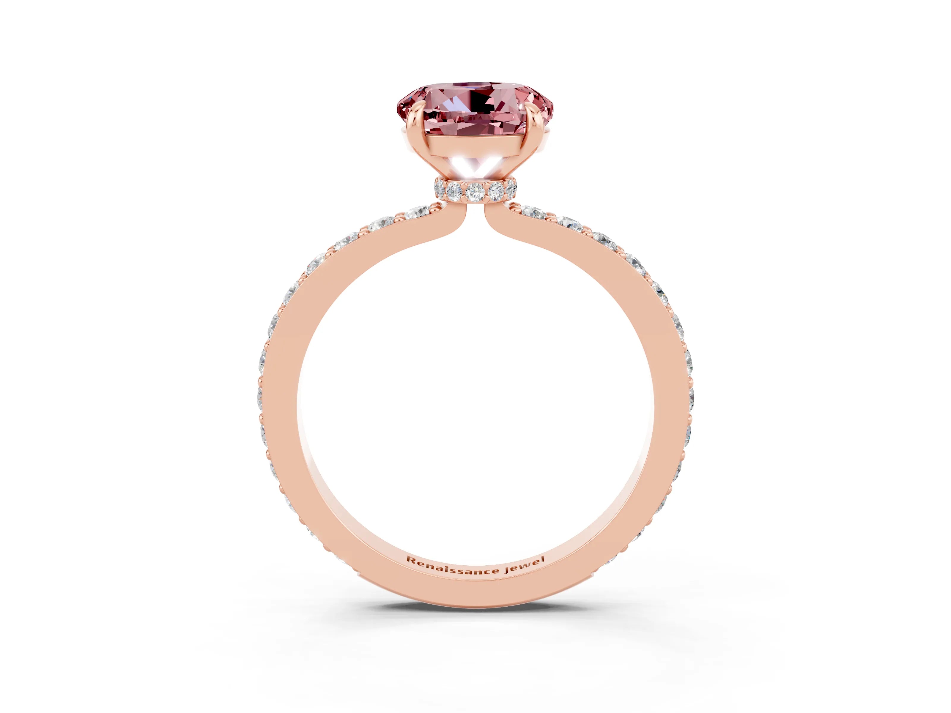 Rose gold Round Cut Morganite Solitaire Engagement Ring with Pavé Band and Four-Prong Setting_3