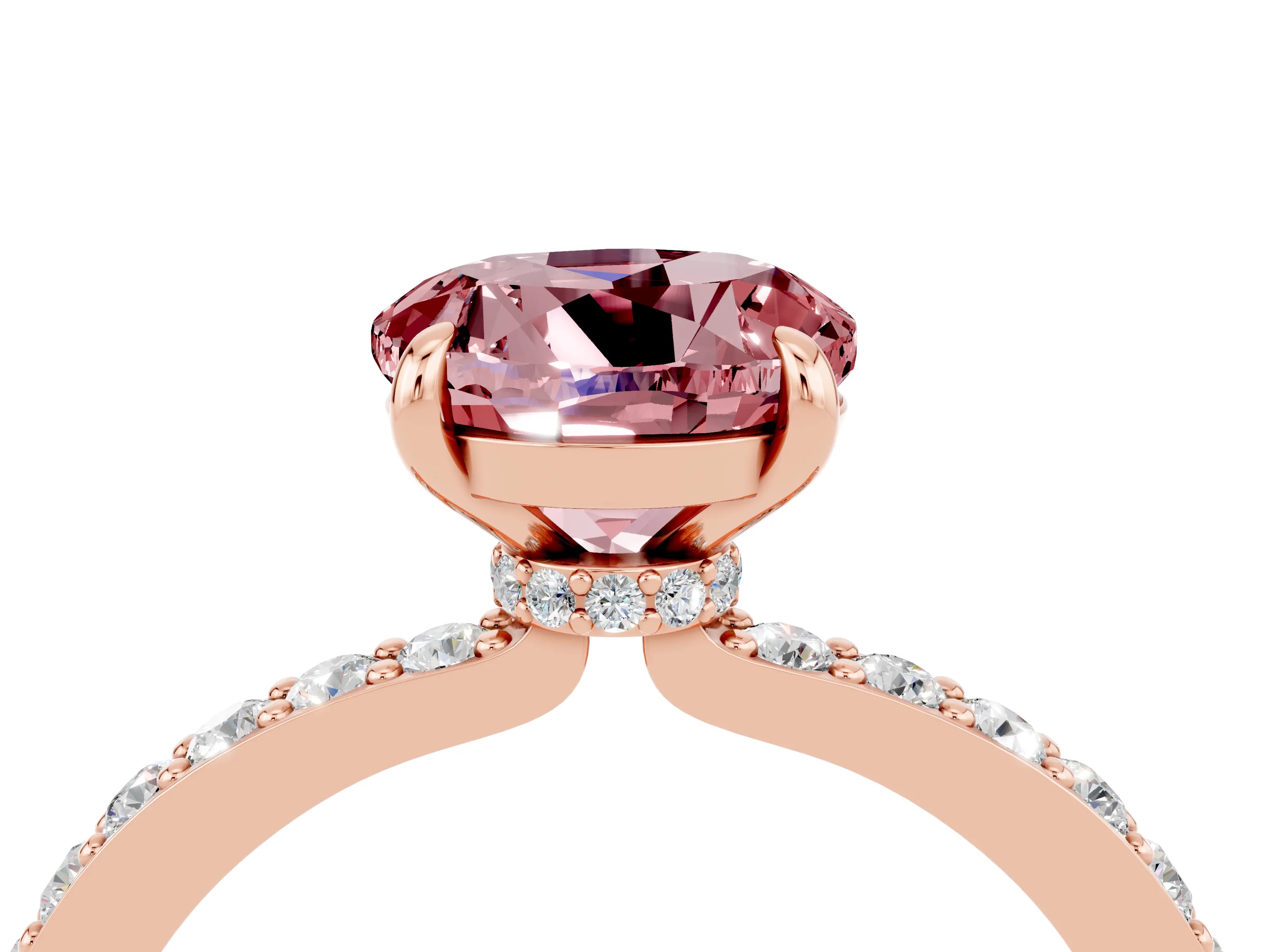 Rose gold Round Cut Morganite Solitaire Engagement Ring with Pavé Band and Four-Prong Setting_4