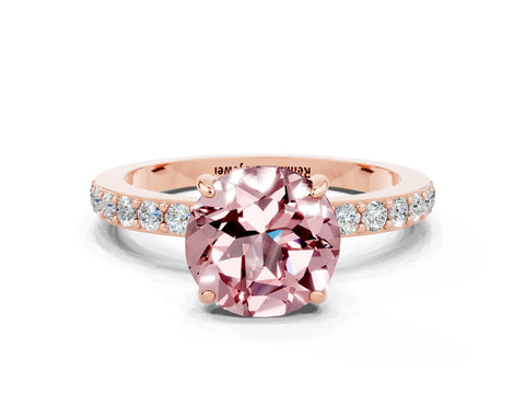 Rose gold Round Cut Morganite Solitaire Engagement Ring with Pavé Band and Four-Prong Setting