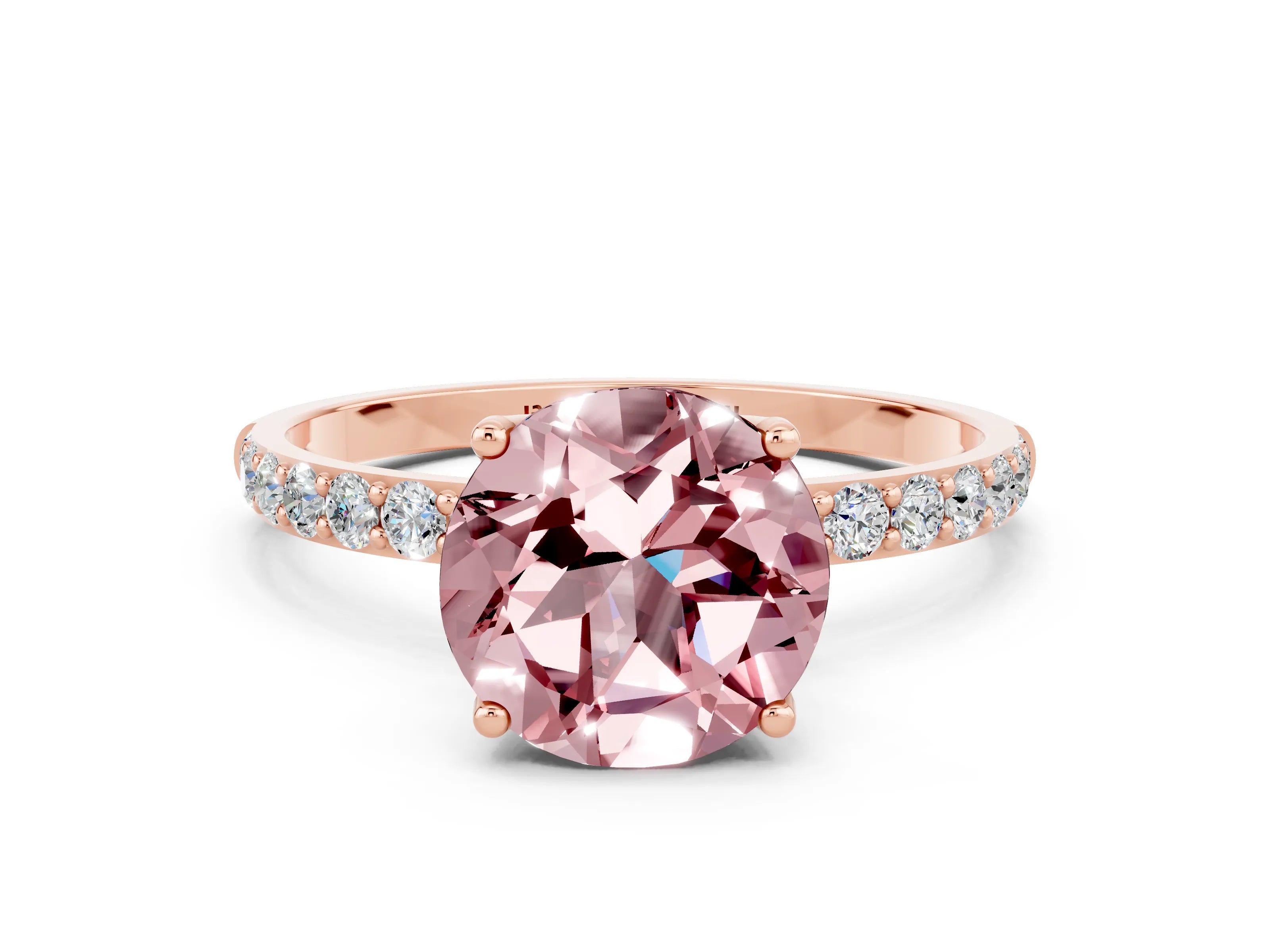Rose gold Round Cut Morganite Solitaire Engagement Ring with Pavé Band and Prong Setting