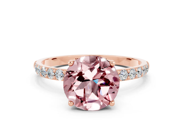 Rose gold Round Cut Morganite Solitaire Engagement Ring with Round  Pavé Band and Prong Setting