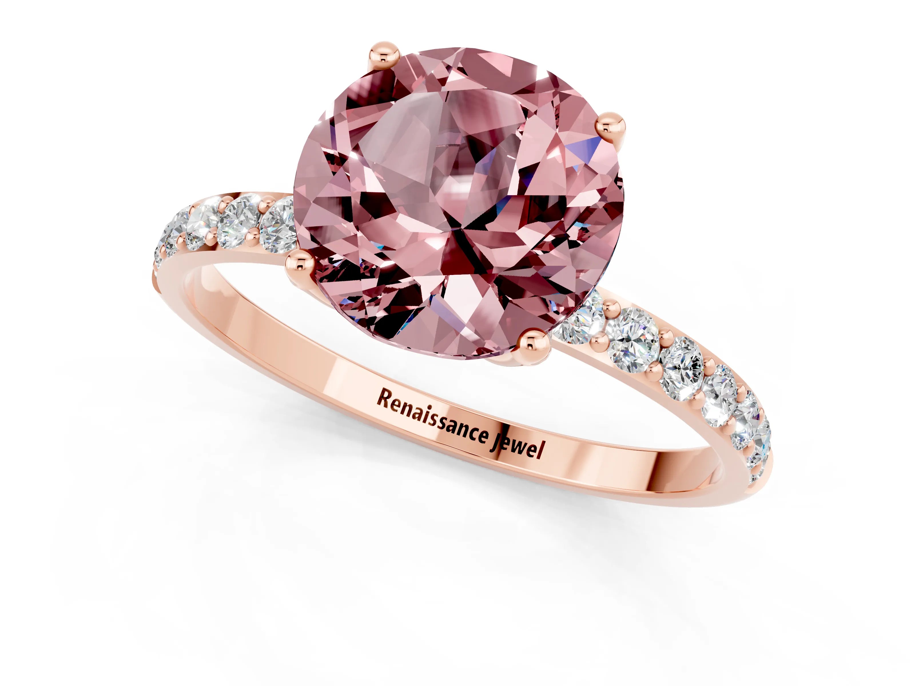 Rose gold Round Cut Morganite Solitaire Engagement Ring with Pavé Band and Prong Setting_1